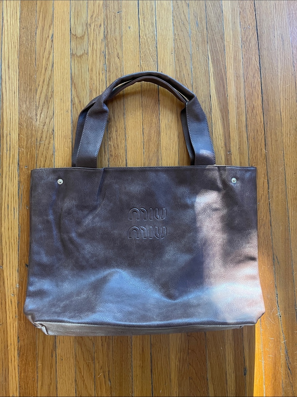 MIU MIU brown Leather Tote Bag with Embossed Logo